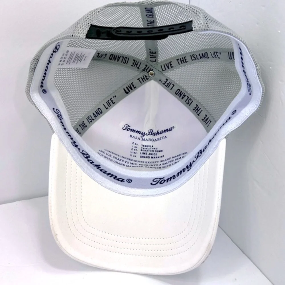 TOMMY BAHAMA CAP HAT, FRONT IS WHITE BACK IS GREY MESH & LOGO ADJ. STRAP, UNISEX